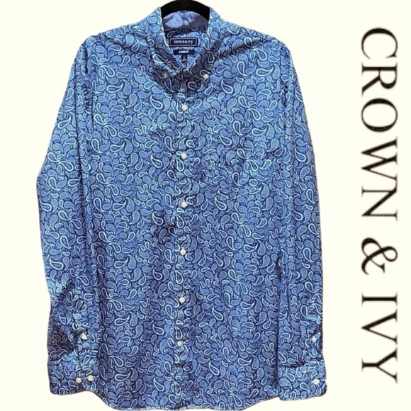 Crown & Ivy Blue Paisley Button Down Shirt - Picture 1 of 9